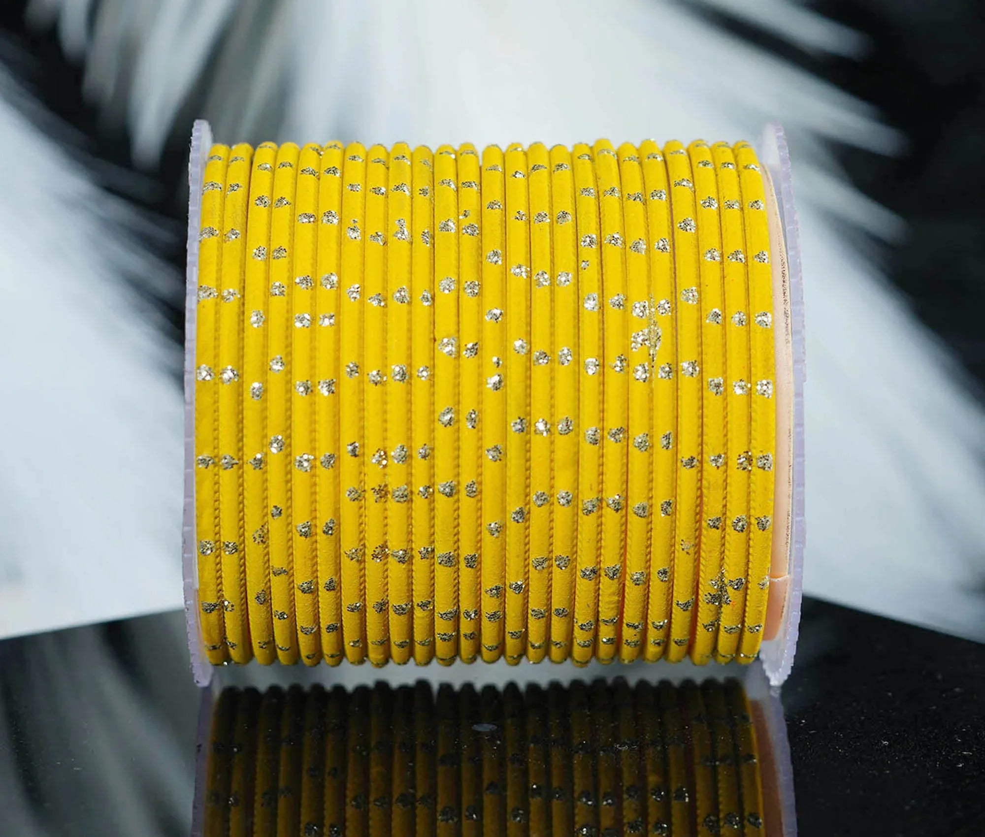 Mango Yellow Dot Design Matte Finish Metal Bangle for Women & Girls (Pack of 24) - The Golden Cascade